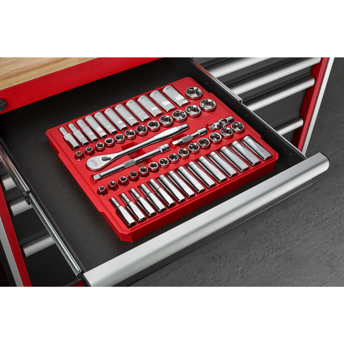 Milwaukee Metric & Imperial ⅜″ Ratchet + Socket Set (56Pc)