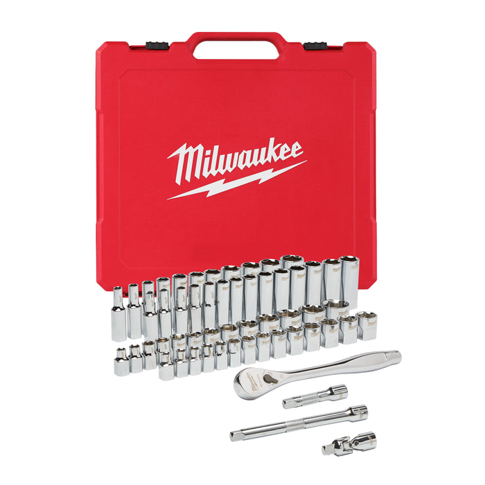 Milwaukee Metric & Imperial ⅜″ Ratchet + Socket Set (56Pc)
