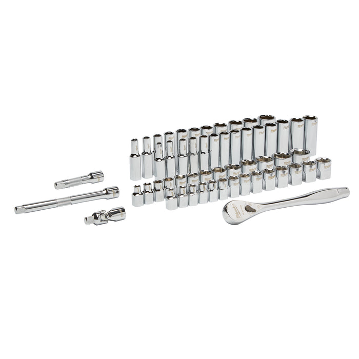 Milwaukee Metric & Imperial ⅜″ Ratchet + Socket Set (56Pc)