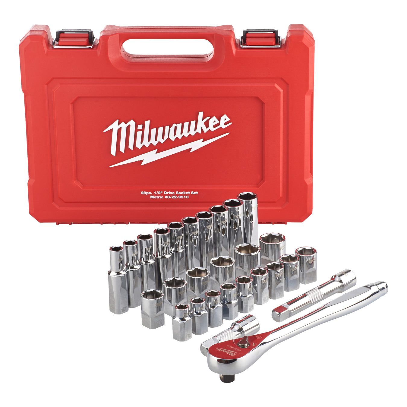 Milwaukee Metric ½ ratchet + socket set (28pc) Tadhg Hawes Motor Parts