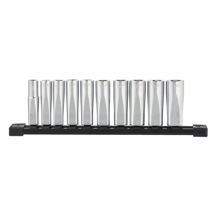 Milwaukee ⅜″ Drive Metric Deep Chrome Socketsm 10Pc